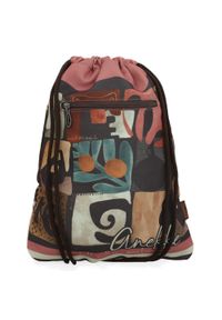 Worek damski Anekke, wykonany z lekkiego materiału tekstylnego z dekoracyjnym nadrukiem zamykany na ściągacz ze sznurkami, kolorowy, 42474-001. Wzór: kolorowy, nadruk. Styl: casual, elegancki #3