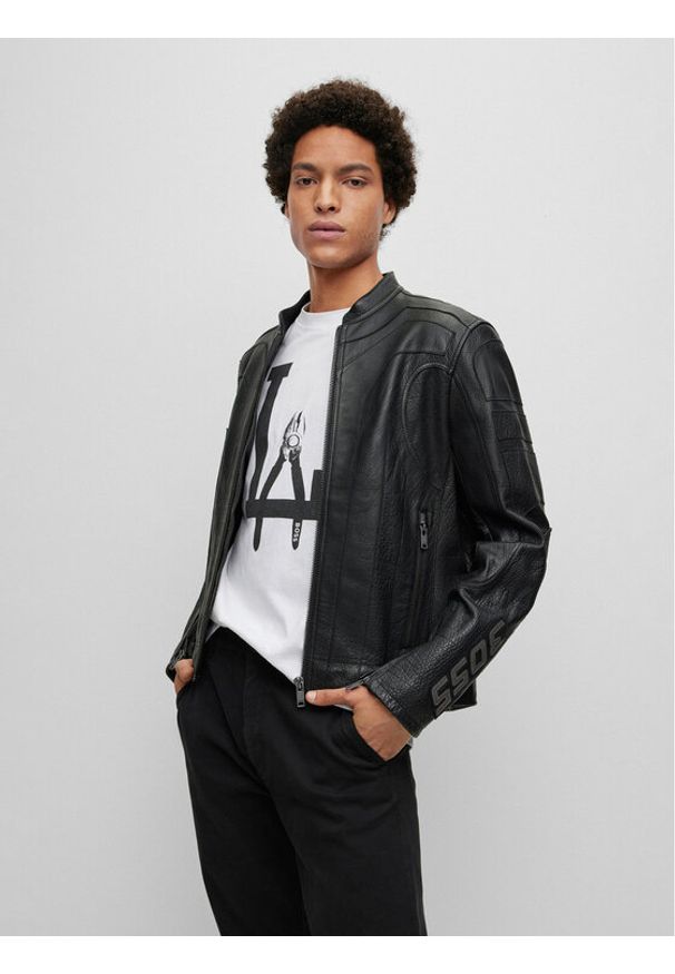 BOSS - Boss Kurtka skórzana 50492783 Czarny Slim Fit. Kolor: czarny. Materiał: skóra