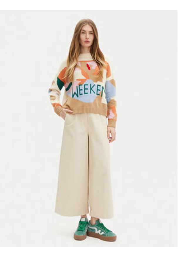 Weekend Max Mara Kuloty Disco 2515131101 Beżowy Wide Leg. Kolor: beżowy. Materiał: bawełna