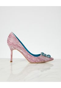 MANOLO BLAHNIK - Szpilki Hangisi. Zapięcie: klamry. Kolor: czerwony. Materiał: materiał. Wzór: aplikacja, gładki. Obcas: na szpilce. Styl: elegancki. Wysokość obcasa: wysoki #6