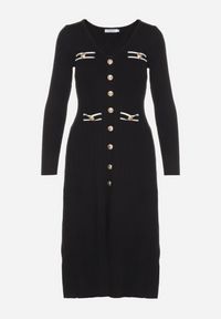 Born2be - Czarna Sweterkowa Sukienka z Wiskozą Ozdobiona Guzikami i Imitacją Kieszeni Izamines. Okazja: na co dzień. Kolor: czarny. Materiał: wiskoza. Wzór: aplikacja. Typ sukienki: dopasowane, proste. Styl: klasyczny, casual, elegancki #5