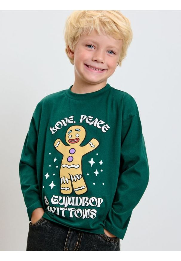 Sinsay - Koszulka z długim rękawem Shrek - zielony. Kolor: zielony. Materiał: bawełna. Długość rękawa: długi rękaw. Długość: długie. Wzór: nadruk