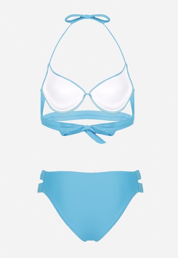 Born2be - Jasnoniebieskie Bikini Biustonosz i Majtki Typu Figi Ozdobione Wycięciami Kinlira. Kolor: niebieski. Wzór: aplikacja