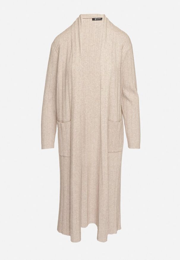 Born2be - Beżowy Długi Kardigan z Wiskozą i Kieszeniami Bez Zapięć Naritha. Okazja: na co dzień, do pracy, na spotkanie biznesowe. Kolor: beżowy. Materiał: wiskoza. Długość: długie. Styl: biznesowy, casual, elegancki