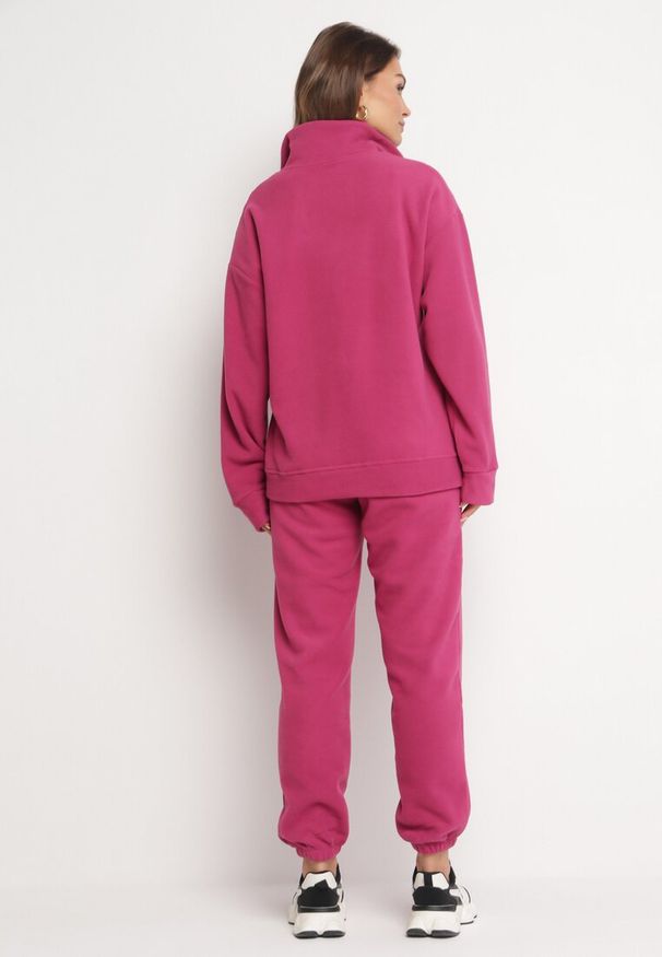 Born2be - Fuksjowy 2-częściowy Polarowy Komplet Dresowy z Bluzą i Szerokimi Spodniami Aldonor. Kolor: różowy. Materiał: dresówka, polar