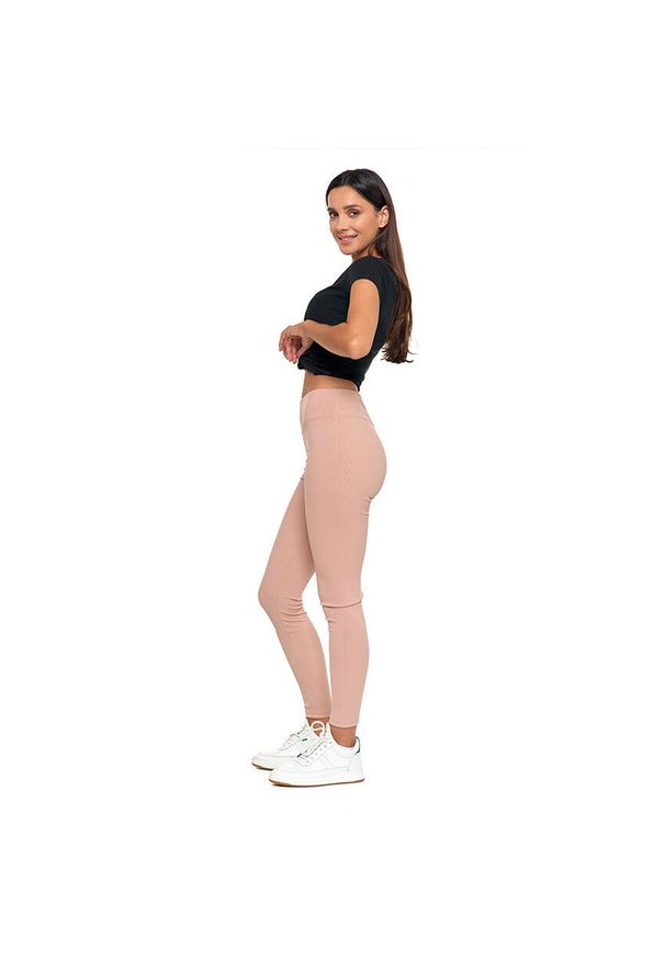 Beżowe Legginsy Moraj Damskie Z Wysokim Stanem. Stan: podwyższony. Kolor: beżowy. Materiał: materiał