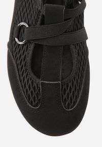 Born2be - Czarne Siateczkowe Sneakersy w Stylu Balerinek z Paskiem na Rzep Talenate. Okazja: na co dzień. Zapięcie: rzepy. Kolor: czarny. Materiał: jeans, materiał #9