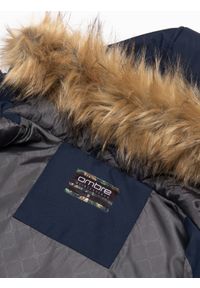 Ombre Clothing - Zimowa kurtka męska alaska z odpinanym futerkiem od kaptura - granatowa V1 OM-JALJ-0148 - XXL. Kolor: niebieski. Materiał: futro. Długość: długie. Wzór: nadruk. Sezon: zima #11