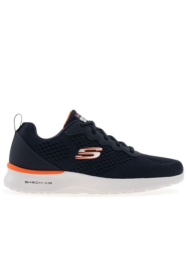 skechers - Buty męskie Skechers Air Dynamight Tuned Up 232291NVOR - granatowe. Zapięcie: sznurówki. Kolor: niebieski. Materiał: guma, jeans, dresówka, materiał, syntetyk. Szerokość cholewki: normalna. Model: Skechers Sport. Sport: turystyka piesza