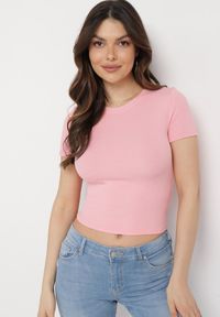 Born2be - Różowy Bawełniany T-shirt Elastyczny Lireanne. Kolor: różowy. Materiał: bawełna