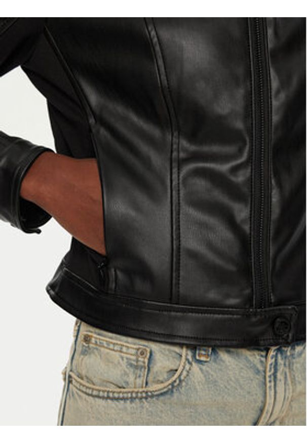 Guess Kurtka skórzana W4YL04 WE480 Czarny Regular Fit. Kolor: czarny. Materiał: syntetyk