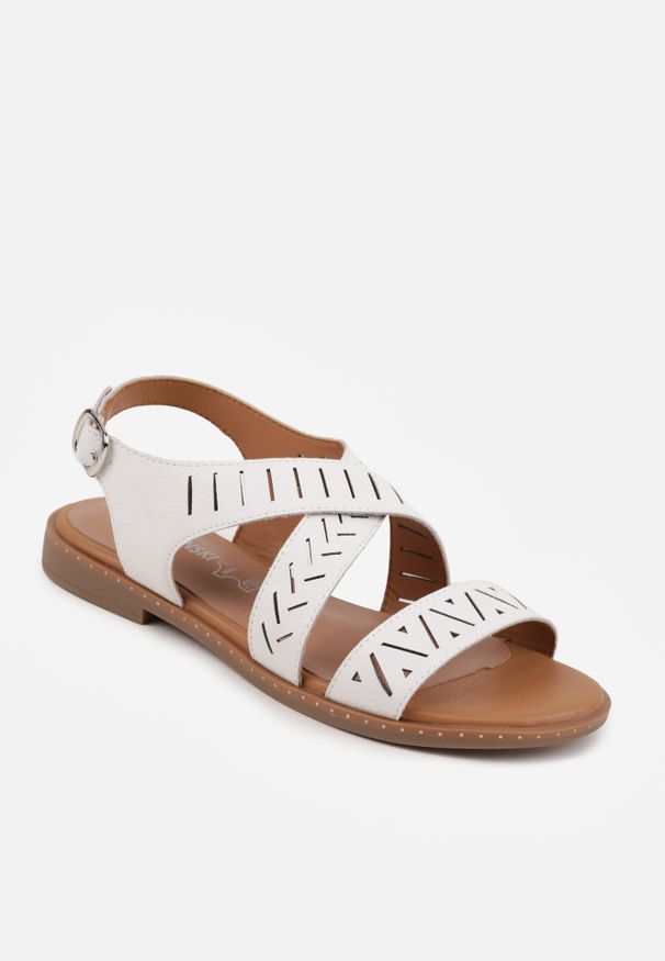 Born2be - Białe Sandały ze Skóry Naturalnej z Ażurowym Wzorem Elrinelin. Okazja: do pracy, na co dzień, na spotkanie biznesowe. Zapięcie: sprzączka. Kolor: biały. Materiał: skóra. Wzór: ażurowy. Styl: elegancki, biznesowy, klasyczny, casual