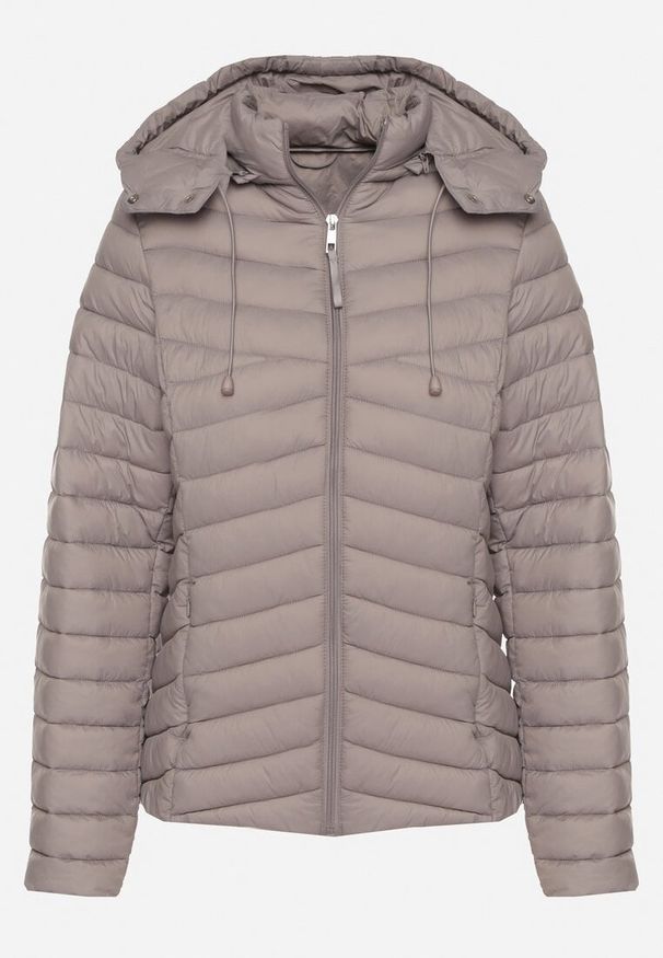 Born2be - Szara Pikowana Kurtka Przejściowa z Kapturem Suritta. Okazja: na co dzień. Typ kołnierza: kaptur. Kolor: szary. Materiał: jeans. Styl: casual, klasyczny, sportowy