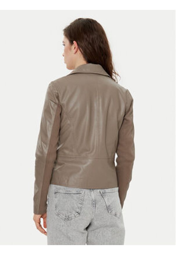 YAS Kurtka skórzana Sophie 26018510 Szary Regular Fit. Kolor: szary. Materiał: skóra