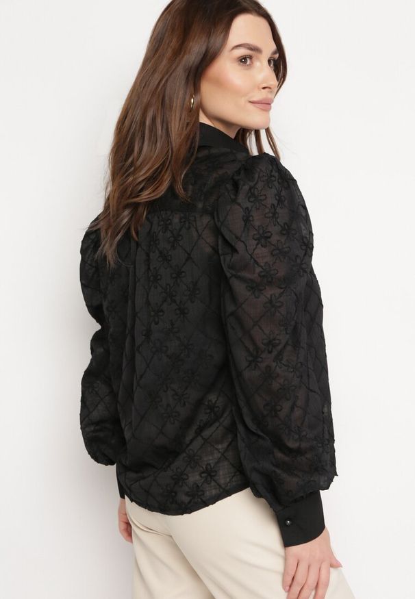 Born2be - Czarna Koszula Transparentna z Bufkami na Rękawach Oslia. Kolor: czarny