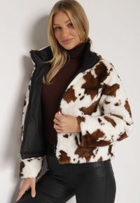 Born2be - Czarna Dwustronna Pikowana Kurtka z Futerkiem w Łaty Meviatella. Okazja: na co dzień. Kolor: czarny. Materiał: futro. Styl: klasyczny, casual #2