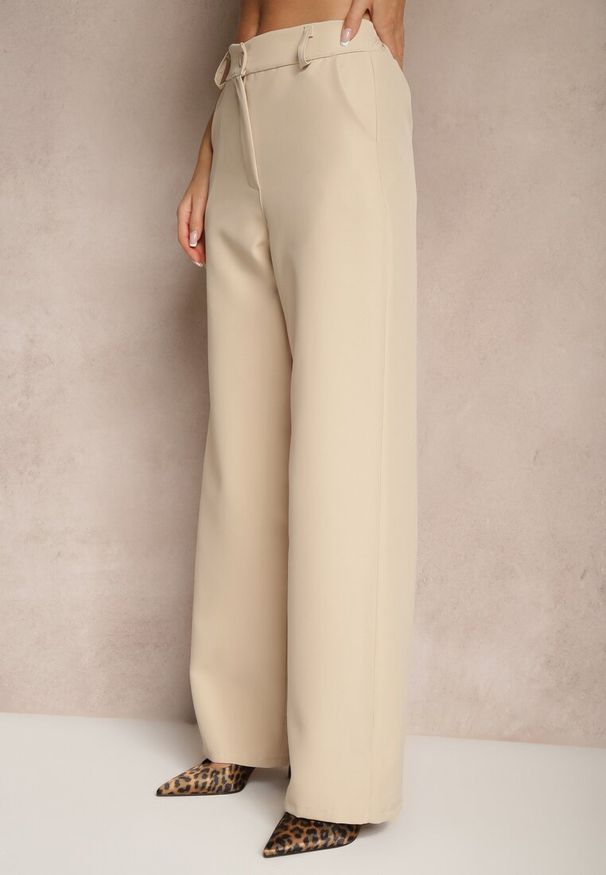 Renee - Beżowe Spodnie Garniturowe High Waist Viviorea. Okazja: na spotkanie biznesowe. Stan: podwyższony. Kolor: beżowy. Styl: biznesowy, klasyczny