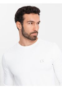 Ombre Clothing - Męski longsleeve SLIM FIT z elastanem i printem – biały V2 - Rozmiar: S. Okazja: na co dzień. Kolor: biały. Materiał: elastan. Długość rękawa: długi rękaw. Wzór: nadruk. Styl: casual #3