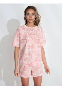 Sinsay - Bawełniana piżama dwuczęściowa z nadrukiem w kwiaty - różowy. Kolor: różowy. Materiał: bawełna. Wzór: nadruk, kwiaty #1