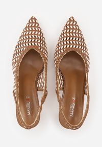 Born2be - Brązowe Ażurowe Czółenka z Plecionki na Szpilce z Odkrytą Piętą Akisishia. Okazja: na co dzień. Kolor: brązowy. Materiał: len. Wzór: ażurowy. Obcas: na szpilce. Styl: boho, casual, elegancki #8