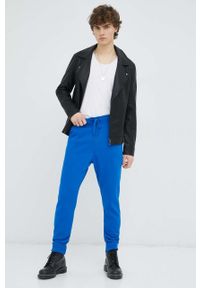 G-Star RAW - G-Star Raw spodnie dresowe kolor niebieski gładkie. Kolor: niebieski. Materiał: dresówka. Wzór: gładki #3