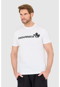DSQUARED2 Biały męski bawełniany t-shirt z dużym logo, Rozmiar S. Kolor: biały. Materiał: bawełna