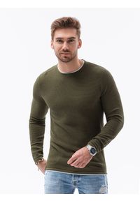 Ombre Clothing - Sweter męski E121 - oliwkowy - XXL. Okazja: na co dzień. Kolor: oliwkowy. Materiał: bawełna. Styl: casual, klasyczny, elegancki #4