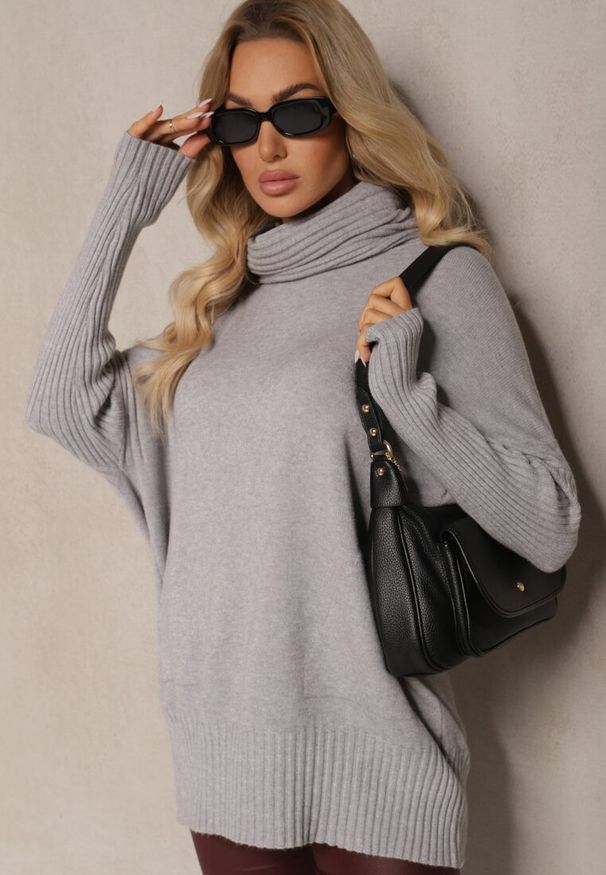 Renee - Szary Golf z Wiskozą Bawełną i Wsuwanymi Kieszeniami Vialith. Okazja: na co dzień. Typ kołnierza: golf. Kolor: szary. Materiał: bawełna, wiskoza. Styl: casual, elegancki