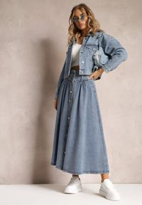 Renee - Niebieska Jeansowa Spódnica Maxi z Guzikami z Bawełny Rachellia. Kolor: niebieski. Materiał: jeans, bawełna
