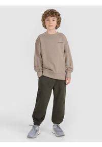 4f - 4F Spodnie dresowe joggery chłopięce - khaki 146 (10-11 lat). Okazja: na co dzień. Kolor: oliwkowy, wielokolorowy, brązowy. Materiał: dresówka. Wzór: gładki, ze splotem. Sezon: lato. Styl: sportowy, młodzieżowy, casual
