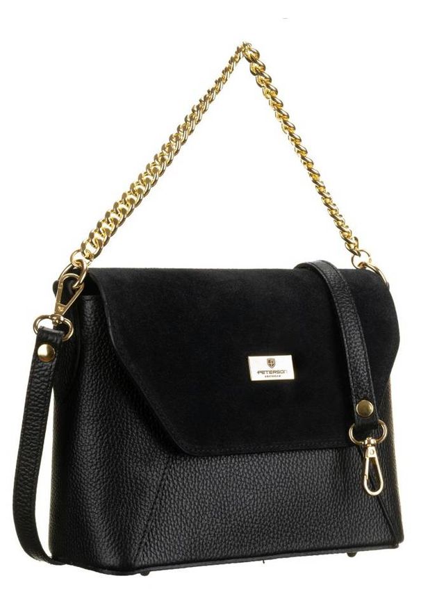 Listonoszka czarna Peterson PTN TWP-004 BLACK. Kolor: czarny. Materiał: skórzane. Styl: elegancki. Rodzaj torebki: na ramię