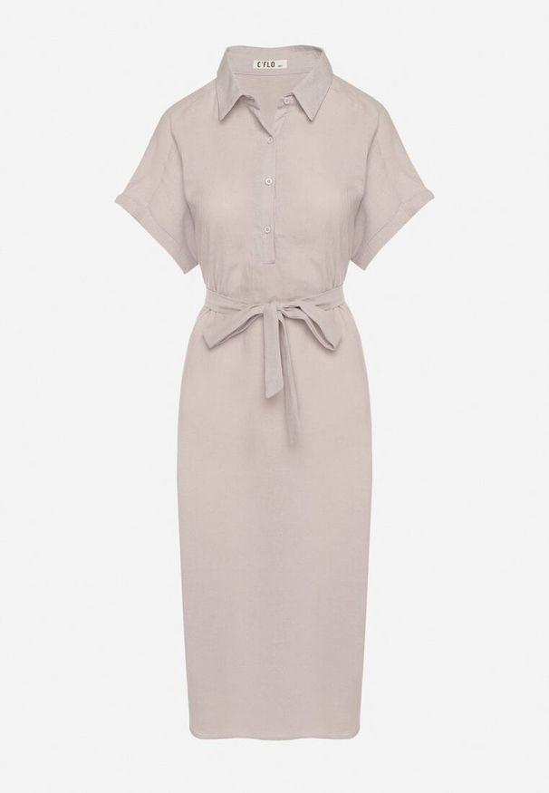 Born2be - Jasnoszara Sukienka z Wiskozy o Koszulowym Kroju z Wiązanym Paskiem Danisna. Okazja: na co dzień. Kolor: szary. Materiał: wiskoza. Długość rękawa: krótki rękaw. Wzór: aplikacja. Typ sukienki: koszulowe. Styl: klasyczny, casual, elegancki. Długość: midi