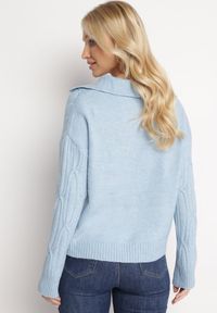 Born2be - Niebieski Klasyczny Sweter w Ozdobny Splot Mulls. Kolor: niebieski. Materiał: tkanina, dzianina. Wzór: ze splotem. Styl: klasyczny #4