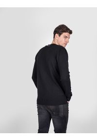 Les Hommes Sweter | LJK104-652B | Round Neck Sweater With Shoulder Detail | Mężczyzna | Czarny. Okazja: na co dzień. Kolor: czarny. Materiał: wełna. Styl: casual