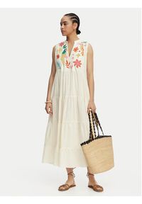 LOLA CASADEMUNT Sukienka letnia LS2616006 Kremowy Relaxed Fit. Kolor: kremowy. Materiał: bawełna. Sezon: lato #3
