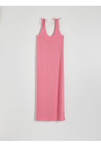 Reserved - Dzianinowa sukienka maxi z wiskozą - pastelowy róż. Kolor: różowy. Materiał: dzianina, wiskoza. Typ sukienki: proste. Długość: maxi