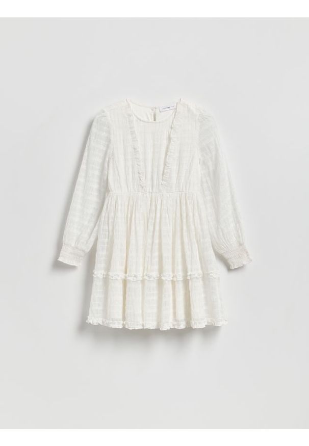 Reserved - Sukienka z metalizowaną nicią - złamana biel. Materiał: tkanina