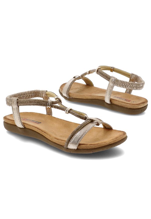 Złote Sandały Artiker Eleganckie Obuwie Damskie. Okazja: na spacer, na co dzień. Zapięcie: pasek. Kolor: złoty. Wzór: paski. Sezon: lato. Styl: elegancki