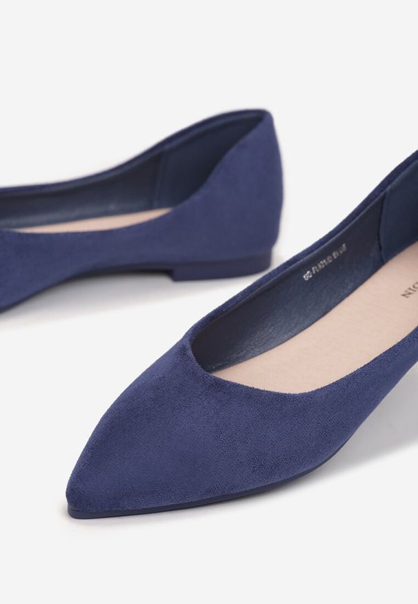 Renee - Granatowe Wsuwane Balerinki na Płaskiej Podeszwie Brooklyne. Zapięcie: bez zapięcia. Kolor: niebieski. Obcas: na płaskiej podeszwie. Styl: elegancki