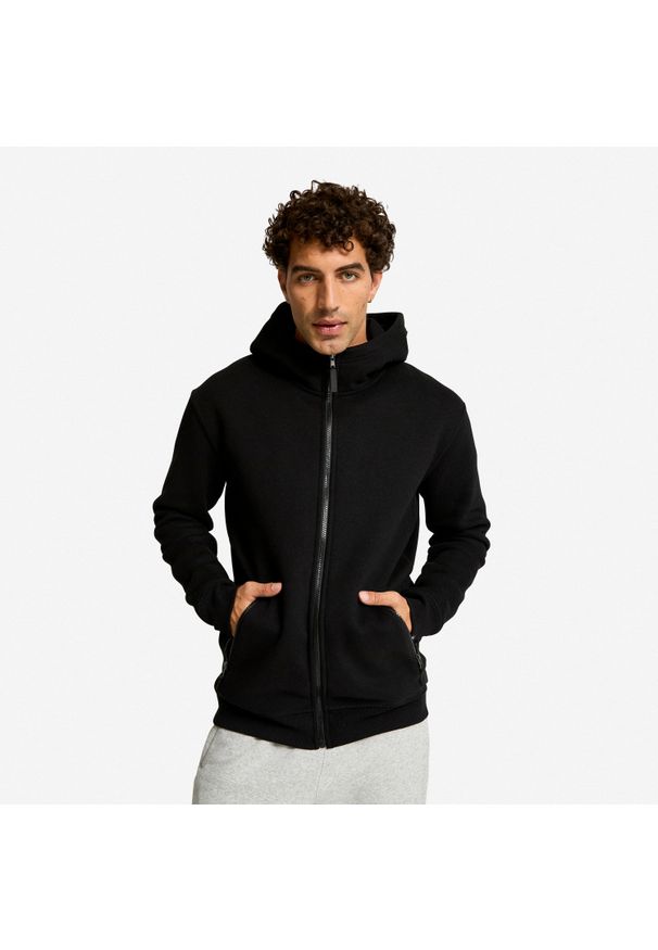 DOMYOS - Bluza na zamek z kapturem męska Domyos Gym & Pilates. Typ kołnierza: kaptur. Kolor: czarny. Materiał: poliester, elastan, tkanina, prążkowany, bawełna, materiał. Sport: joga i pilates