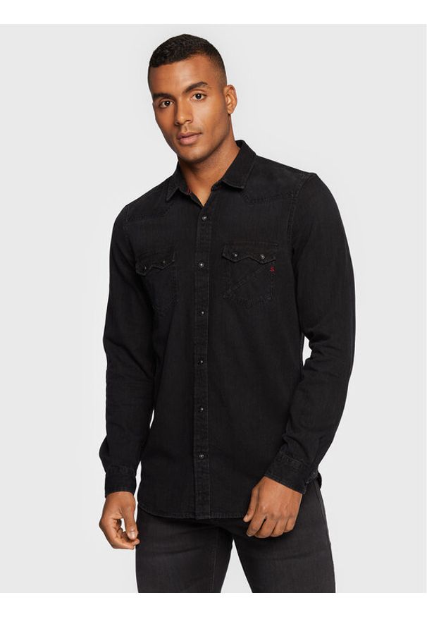 Salsa Koszula jeansowa 125455 Czarny Slim Fit. Kolor: czarny. Materiał: bawełna