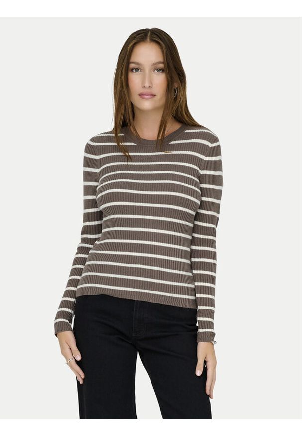 only - ONLY Sweter Louisa 15344579 Brązowy Slim Fit. Kolor: brązowy. Materiał: syntetyk