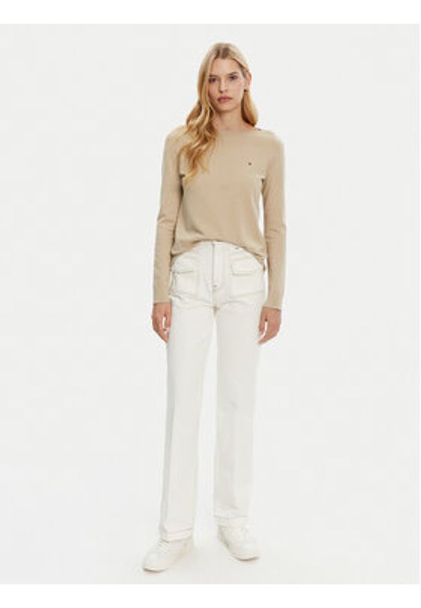 TOMMY HILFIGER - Tommy Hilfiger Sweter WW0WW40099 Beżowy Regular Fit. Kolor: beżowy. Materiał: bawełna, syntetyk