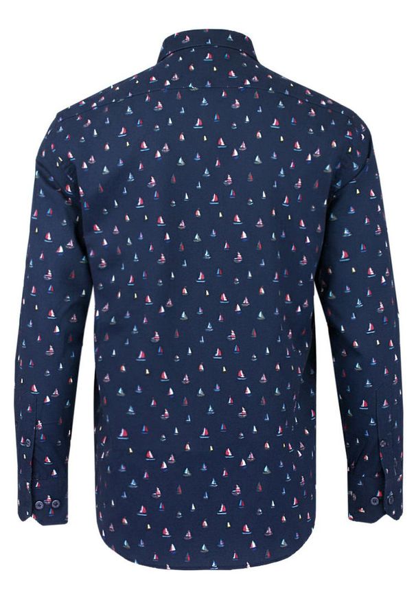 Granatowa Koszula o Prostym Kroju w Żaglówki - Pako Jeans. Okazja: na co dzień. Kolor: niebieski. Materiał: bawełna, wiskoza. Styl: casual