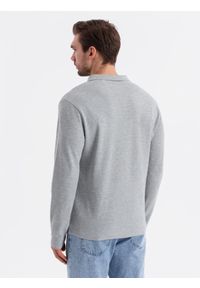 Ombre Clothing - Męski longsleeve z kołnierzykiem polo BASIC – szary melanż V4. Okazja: do pracy, na co dzień. Typ kołnierza: polo. Kolor: szary. Materiał: bawełna, dzianina. Długość rękawa: długi rękaw. Wzór: melanż. Styl: casual, elegancki #3