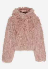 Born2be - Różowa Kurtka Futerko na Suwak z Kapturem Zetale. Okazja: na spacer. Typ kołnierza: kaptur. Kolor: różowy. Materiał: futro. Wzór: gładki #3