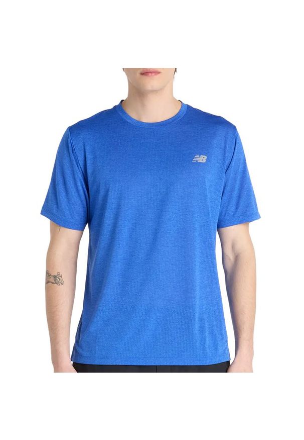 Koszulka męska New Balance MT41253BEA - niebieska. Kolor: niebieski. Materiał: poliester, materiał. Sport: fitness