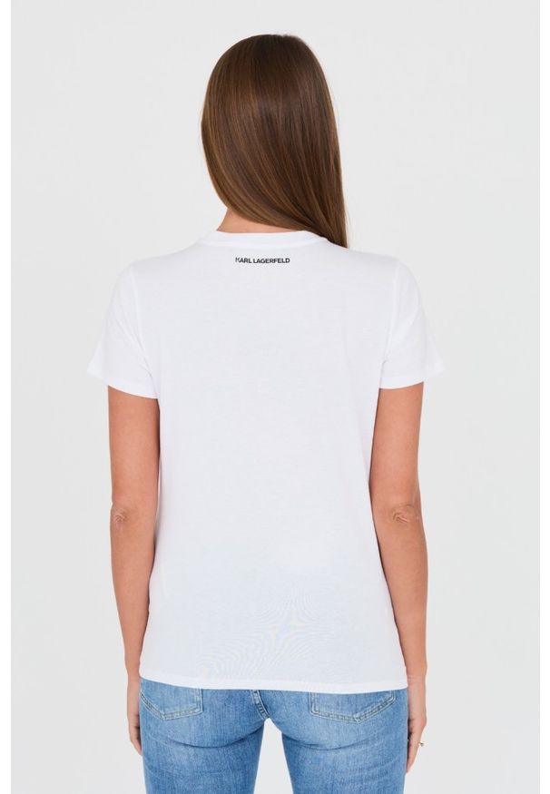 Karl Lagerfeld - KARL LAGERFELD Biały damski t-shirt Boucle Choupette, Rozmiar XS. Kolor: biały. Materiał: bawełna