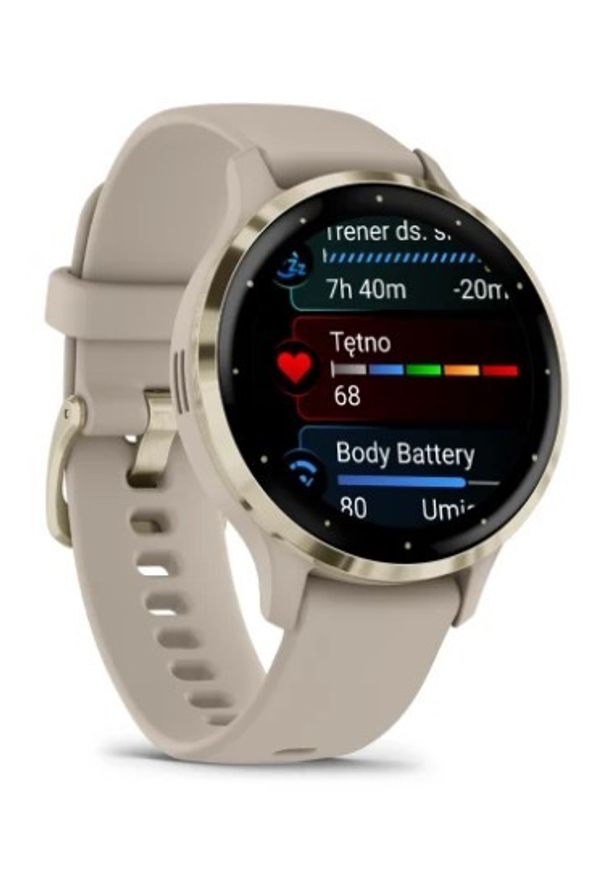 GARMIN - Garmin Venu 3s jasnozłota ramka z paskiem w kolorze french grey. Kolor: złoty. Styl: casual, sportowy
