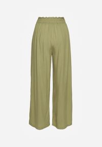 Renee - Jasnozielone Spodnie z Bawełny Typu Palazzo High Waist z Gumką w Talii Nelsaria. Okazja: na co dzień. Stan: podwyższony. Kolor: zielony. Materiał: bawełna. Styl: elegancki, casual, wizytowy #8